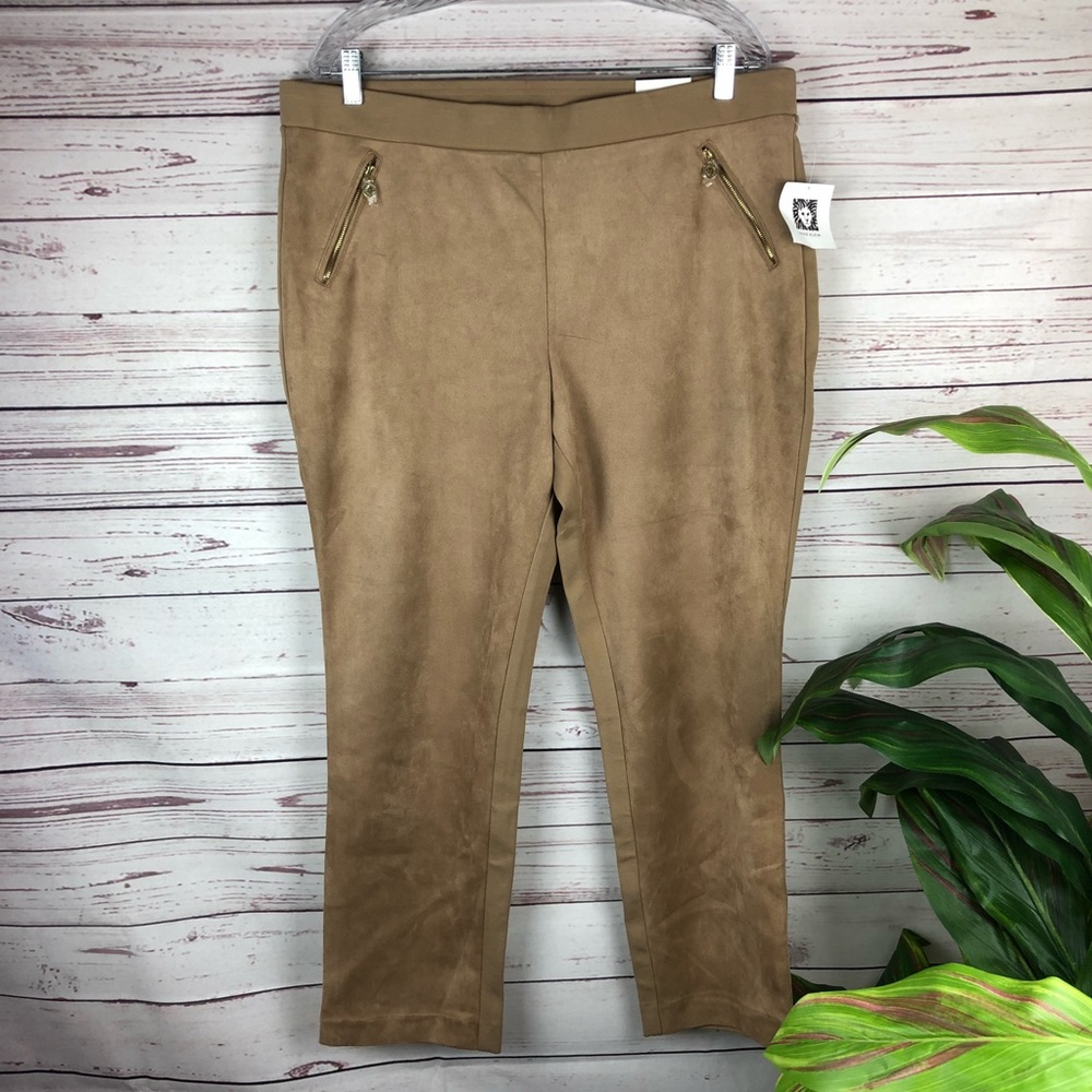 Anne Klein Faux Suede Career Skinny Ankle Pants XL